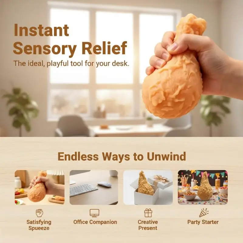 Squishy & Decompress Big Fried Chicken Leg Pinch, Creative Oversized Fried Chicken Leg Malleable Fluid Ball Stress Relief Toy