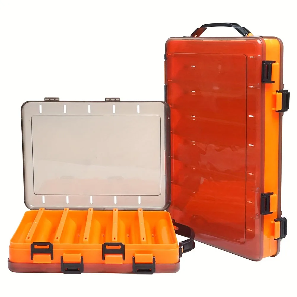 Double Sided Fishing Lure Box 10 / 14 Cells Transparent Fishing Tackle Box Organizer Case Plastic Tackle Storage Tray