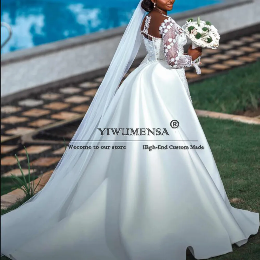 Suknie ślubne syreny Aso EbI dla panny młodej plus size, błyszczące kryształki, koraliki, koronkowe suknie ślubne, szyte na miarę damskie ubrania na przyjęcie