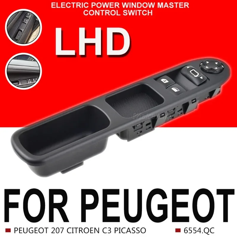 6554.QC For Citroen C3 Picasso Peugeot 207 WA WC CC WD SW WK Stufenheck 13PINS Front Left Side Power Master Window Switch
