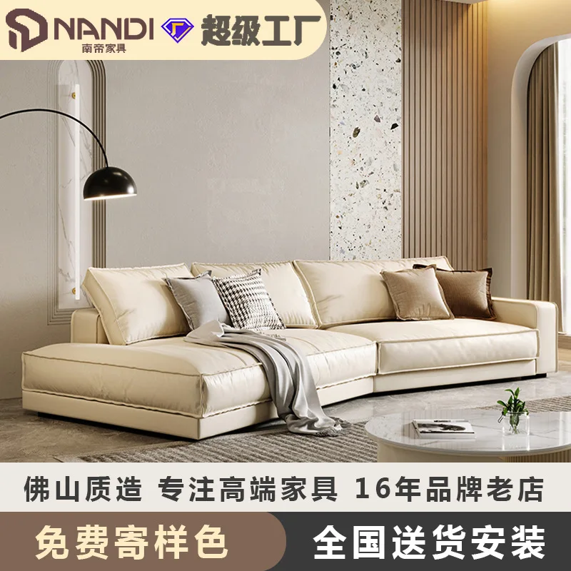 

Итальянский минималистичный кожаный диван Будапеда, современный минималистичный прямой рядный диван в кремовом стиле Nandi