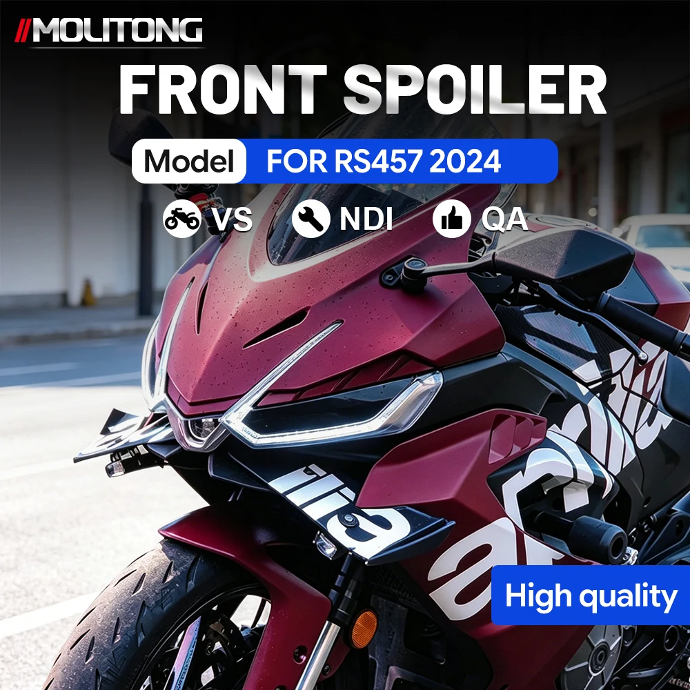 Front spoiler winglet aerodynamic wing guide kit for Aprilia RS 457 2024, 2025, and 2026 motorcycles. ABS material, black