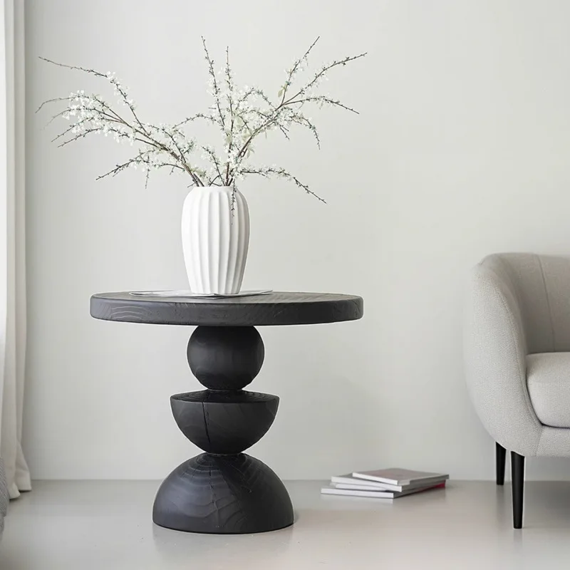 Retro black solid wood coffee table living room sofa side balcony tea table hotel homestay leisure negotiation table log