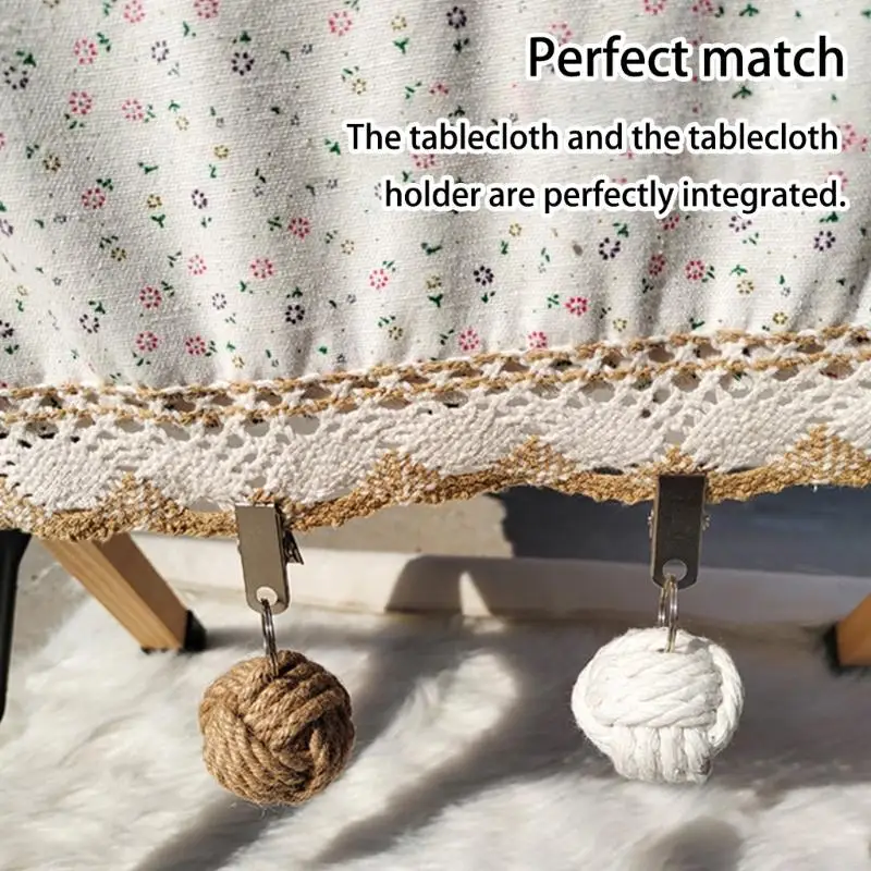 4 Piece Round Cotton Linen Ball Tablecloth Weights Hangers with Metal Clip For Preventing Fabric Shifting Decoration 