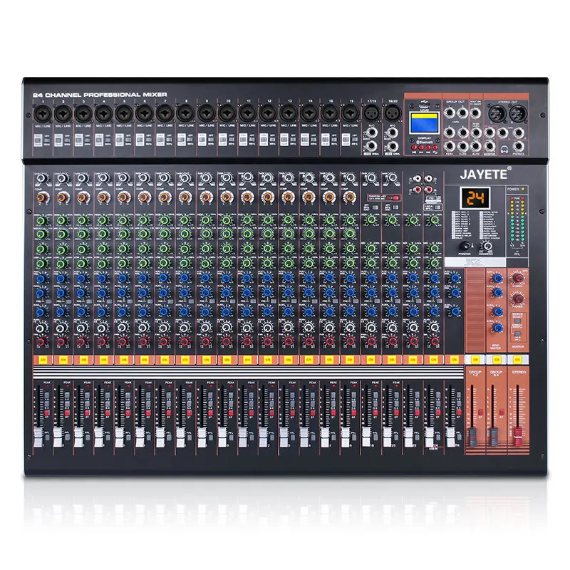 Pro Audio Interface Mixer Sound Equipment Speaker 24 Channel USB Live Stage Studio Audio Mixer Mixing DJ Console Stereo BT
