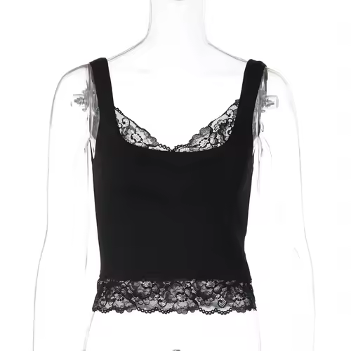 Tossy Black Lace Tank Top For Women V-Neck Backless Streetwear Spaghetti Patchwork Cropped Y2k Top Female Sexy Lace Vest 2026 - Image 8