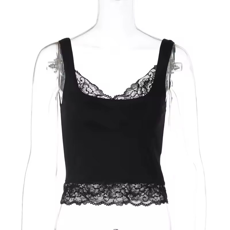 Tossy Black Lace Tank Top For Women V-Neck Backless Streetwear Spaghetti Patchwork Cropped Y2k Top Female Sexy Lace Vest 2026 - Image 8