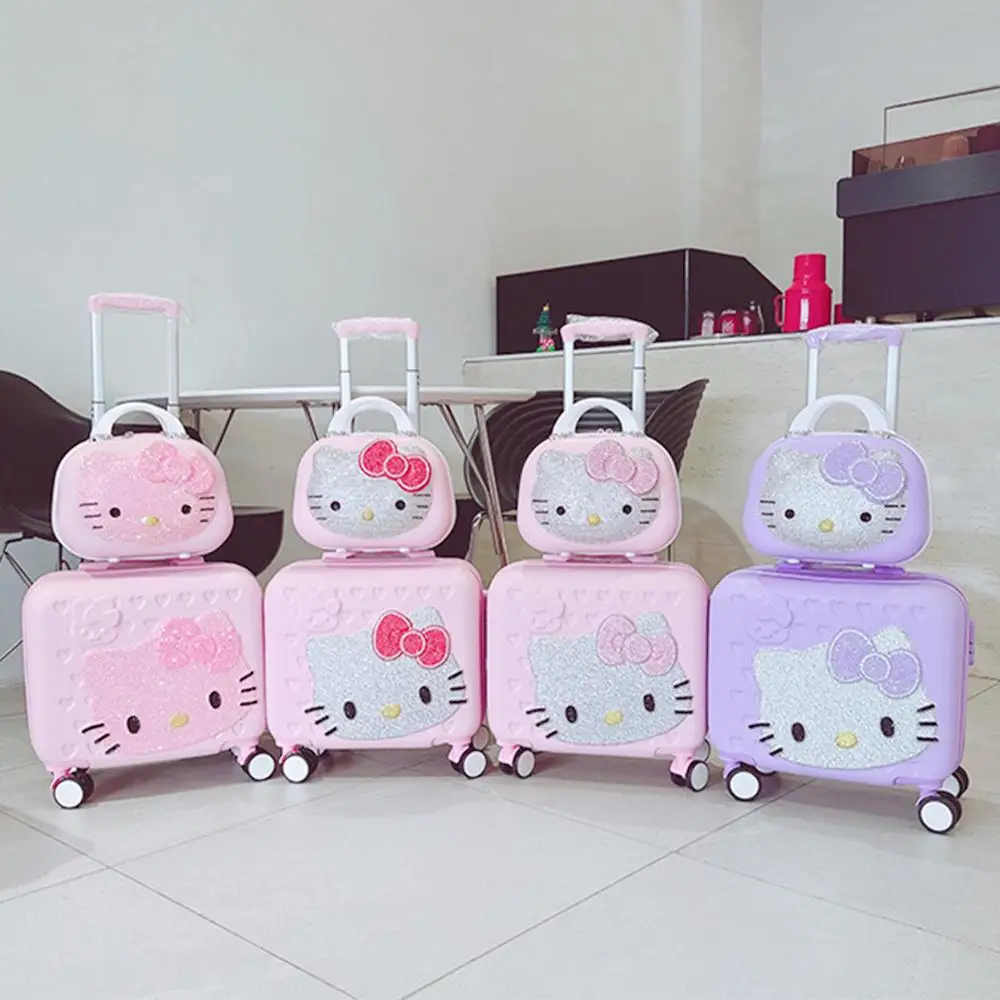 Trolley da 12/16 pollici Hello Kitty Sanrios Anime Kawaii 12 pollici Madre Bambino Valigia Tirante Scatola Rosa con serratura Regalo per studenti