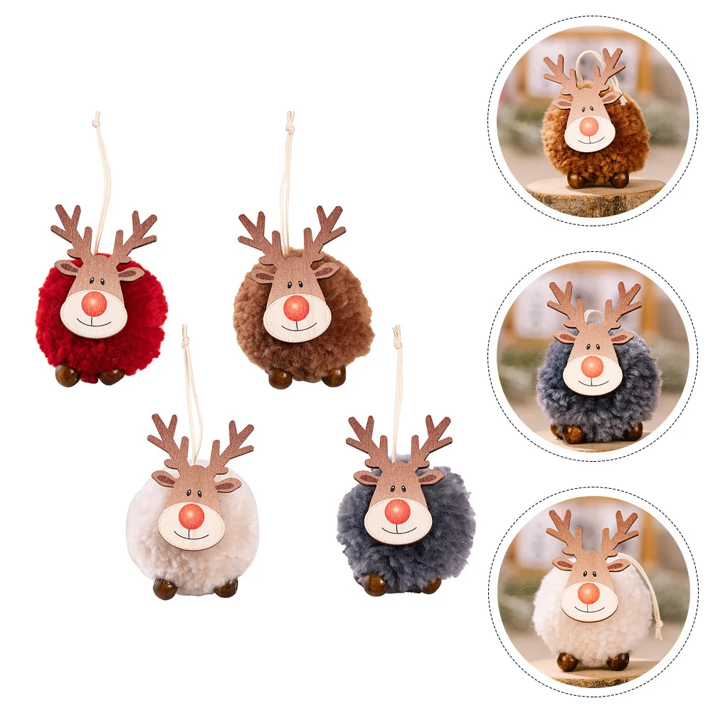 

4Pcs Elk Pendant Christmas Decorations Felt Wooden Elk Xmas Tree Hanging Ornament Party Decor Xmas Holiday Hanging Decors
