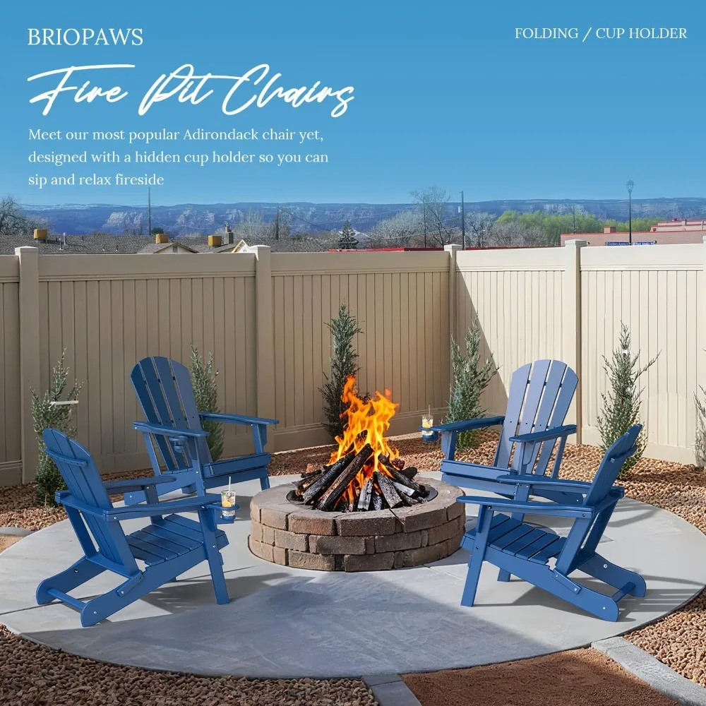 

Folding-Adirondack-Chairs Set of 2,HDPE Plastic,Fire Pit Chair,Cup Holder ,Curved Back, All Weather for Outdoor Backyard Deck