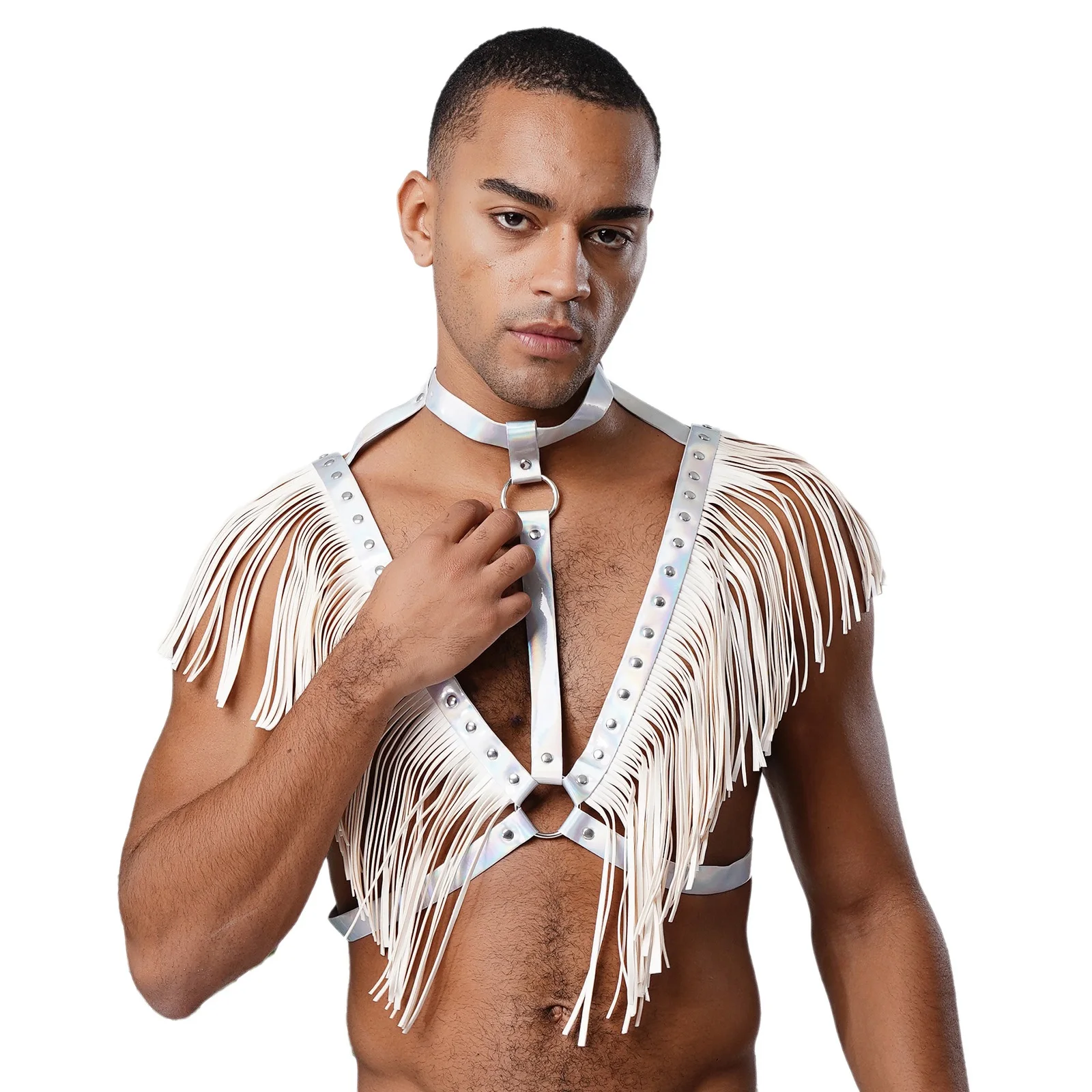 

Men Women Faux Leather Chest Harness Belts Punk Gothic Tassel Rivets O-ring Body Belt Costume Cosplay Accessory Harness Tops