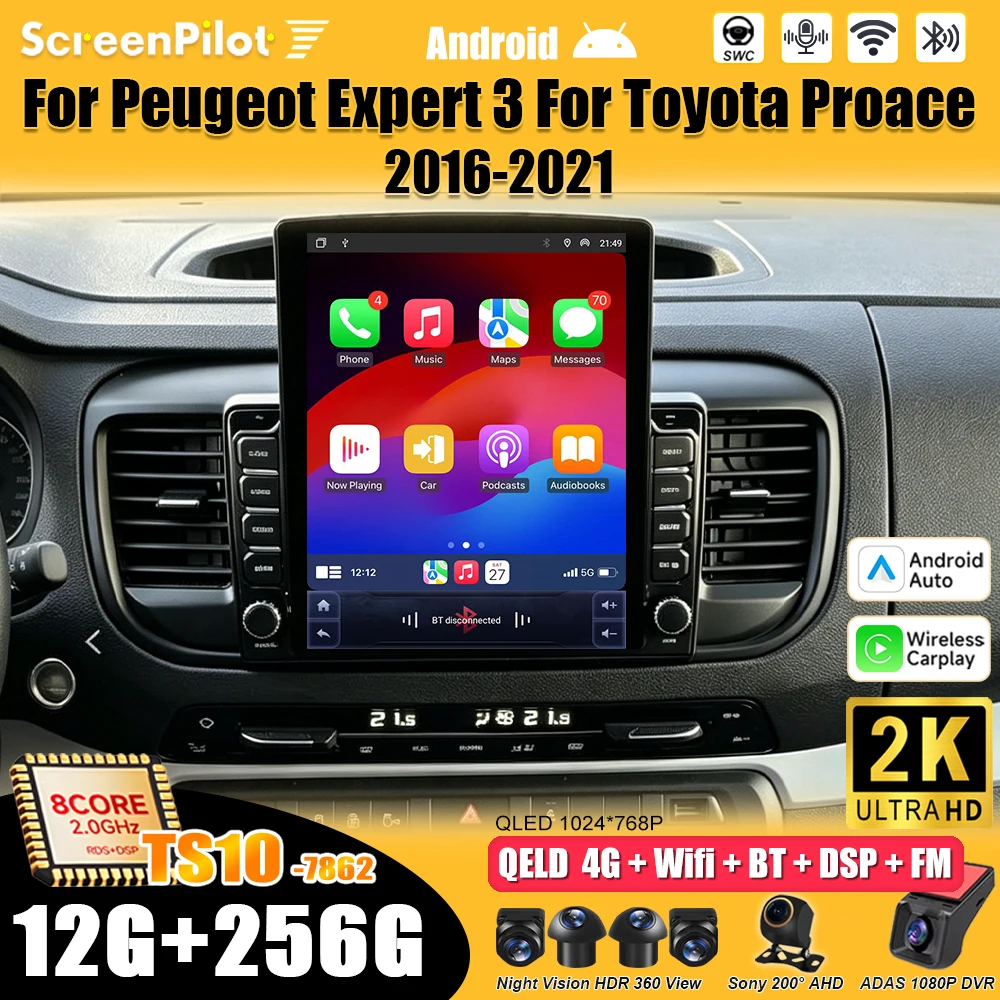 For Peugeot Expert 3 For Toyota Proace 2016 2017 2018-2021 Android 16 Stereo Head Unit GPS Navigation Mirror Link  Touch Screen