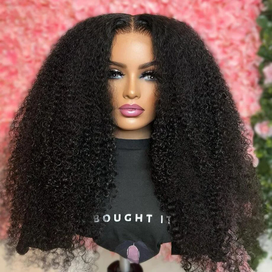 Perruque Lace Front Wig crépue bouclée noire naturelle pour femme, cheveux de bébé, cheveux doux, préplumés, sans colle, longs, densité 180%, degré de chaleur, 26 po, 03/3