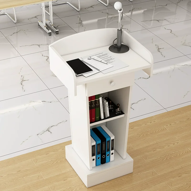 Small Platform Reception Desk Shopping Guide Office Hotel Emcee's Speech Podium Teacher's Classroom Lectern Table with Drawer