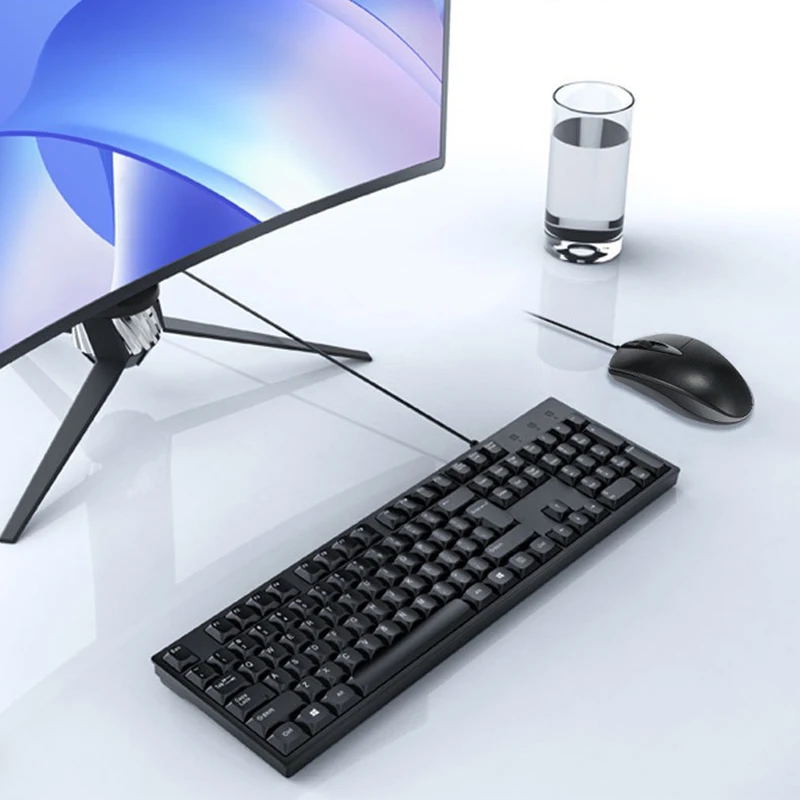 

TF500 Keyboard and Mouse set Computer Office Accessories USB Wired Gaming Keyboard Spanish Laptop Laser Mouse Scroll Wheel Black