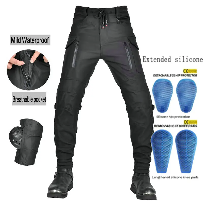 

Motorcycle Riding Protection Pants Motocross Four Seasons Zipper Breathable Bags Elastic Waist Trousers Water Repellent Jeans