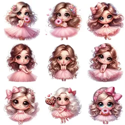 2PCS 15cm Pink Princess Girl Iron On Heat Transfer Sticker For Clothes DTF Pinted Vinyl Thermal Appliques Washable T-Shirt Decal