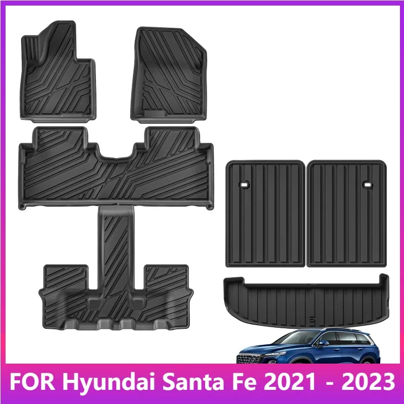 

Floor Mats for Hyundai Santa Fe (Non-Hybrid) 7 Seats 2021 - 2023 TPE 3D Car Mats Cargo Liner Trunk Pad Left Rudder Black