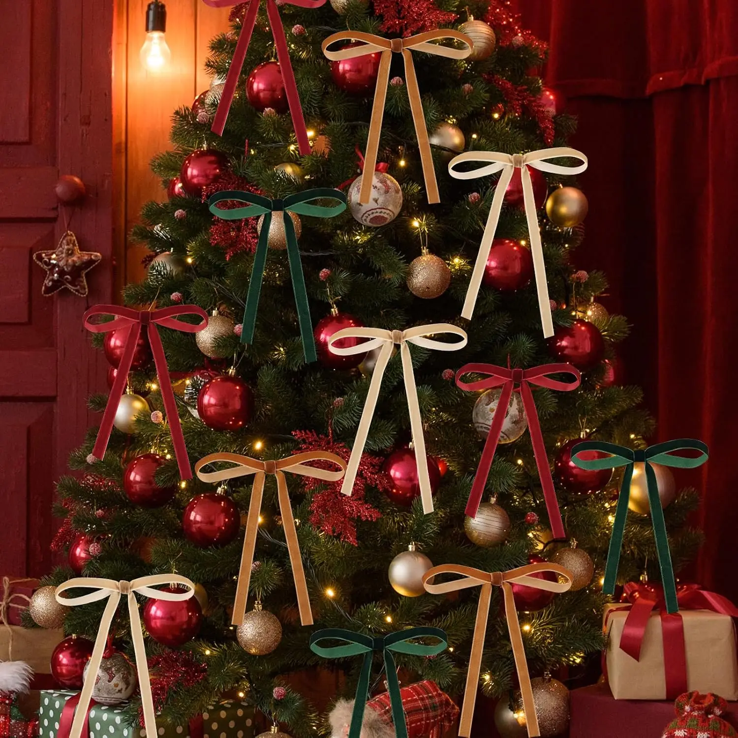 36 Pcs Christmas Velvet Bows Vintage Rustic Xmas Tree Velvet Ribbon for Wreath Fireplace Garland Home Decor Indoor Outdoor