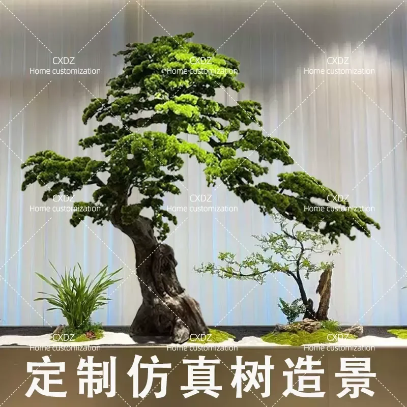 Simulated pine welcome pine fake Arhat pine tree indoor tea room under the stairs window landscape decoration ornament