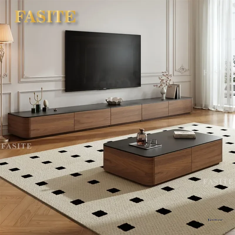 For Small Apartment Living Room Solid Wood Pull Out TV Cabinet Combination Medium Ancient Style Home Floor Storage Furniture