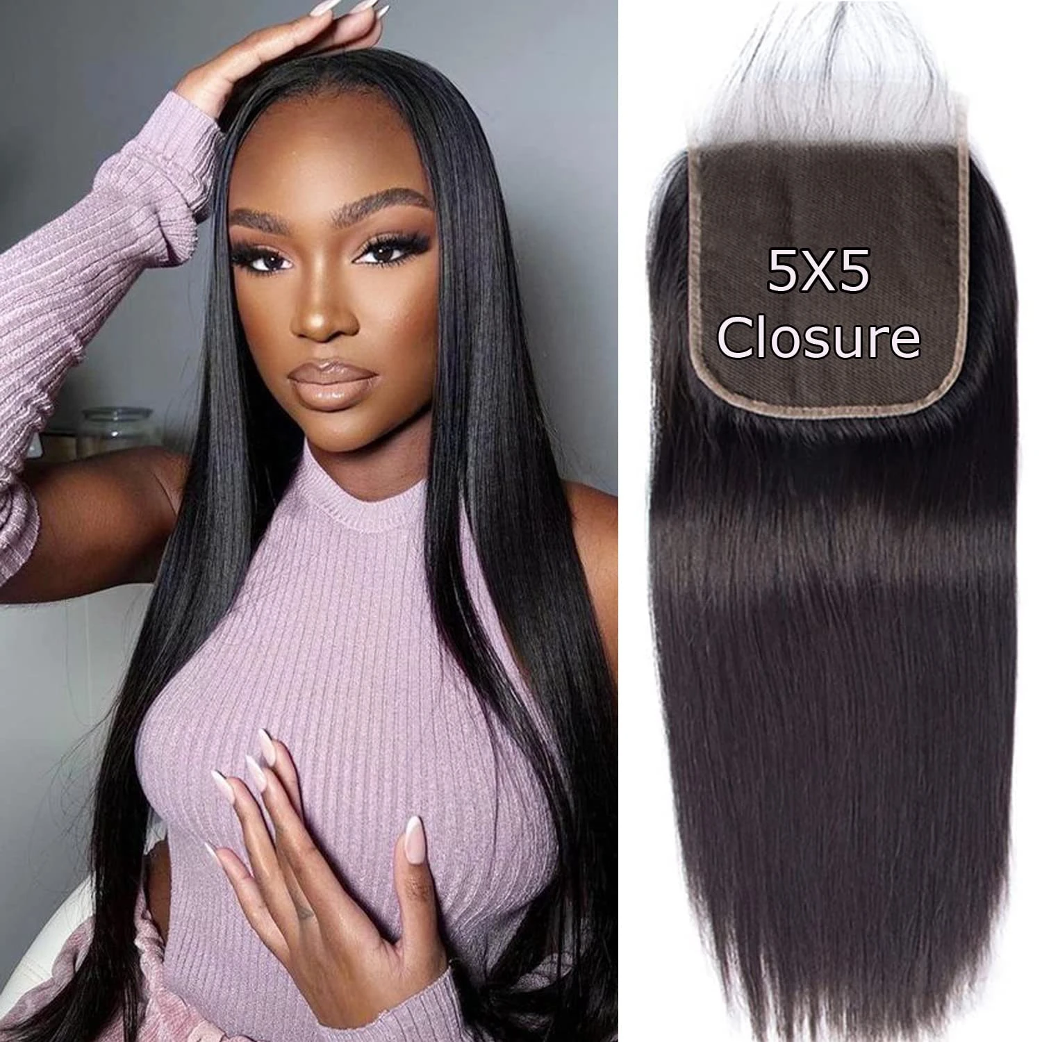 5X5 HD Lace Closure Swiss Lace Pre Plucked Straight Lace Closure Human Hair for Women