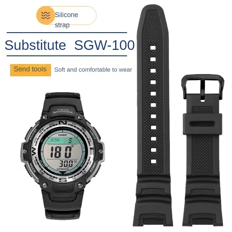 

Rubber Watchband Adaptation SGW-100-1V/2B Electronic Watch Series Concave Interface Silicone Strap 24.11mm