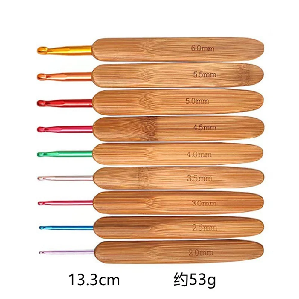 

9Pcs Bamboo Crochet Hooks Set Lace Crochet Needles 2.0mm 6.0mm Knitting Needles Handle Weave Yarn Sewing Tools Crochet Set