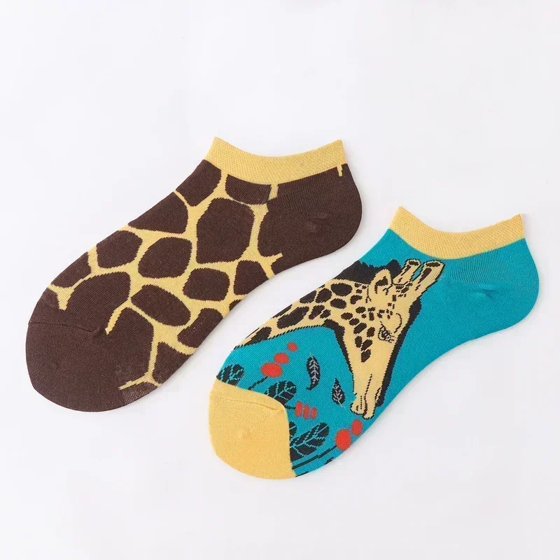 Women\'s Cartoon Colorful Sports Cotton Socks Men Women Socks Low Cut SoxAsymmetric AB Socks Ins Animal and Plant Ankle