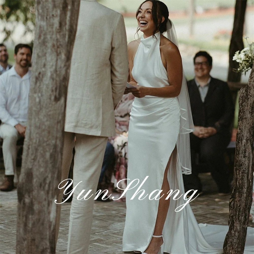 Yunshang Elegantes Meerjungfrau-Hochzeitskleid 2024, hoher Kragen, ärmellos, Schleife, geteilt, offener Rücken, Brautkleid, Vestidos de Novia, individuell