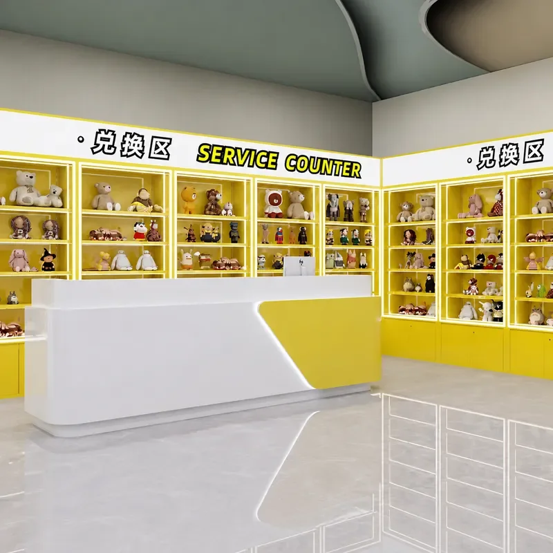 Adjustable Height Display Cabinet with Mirror Back Plate for Figure Dolls Points Exchange Gift Rack Store Showcase Shelf