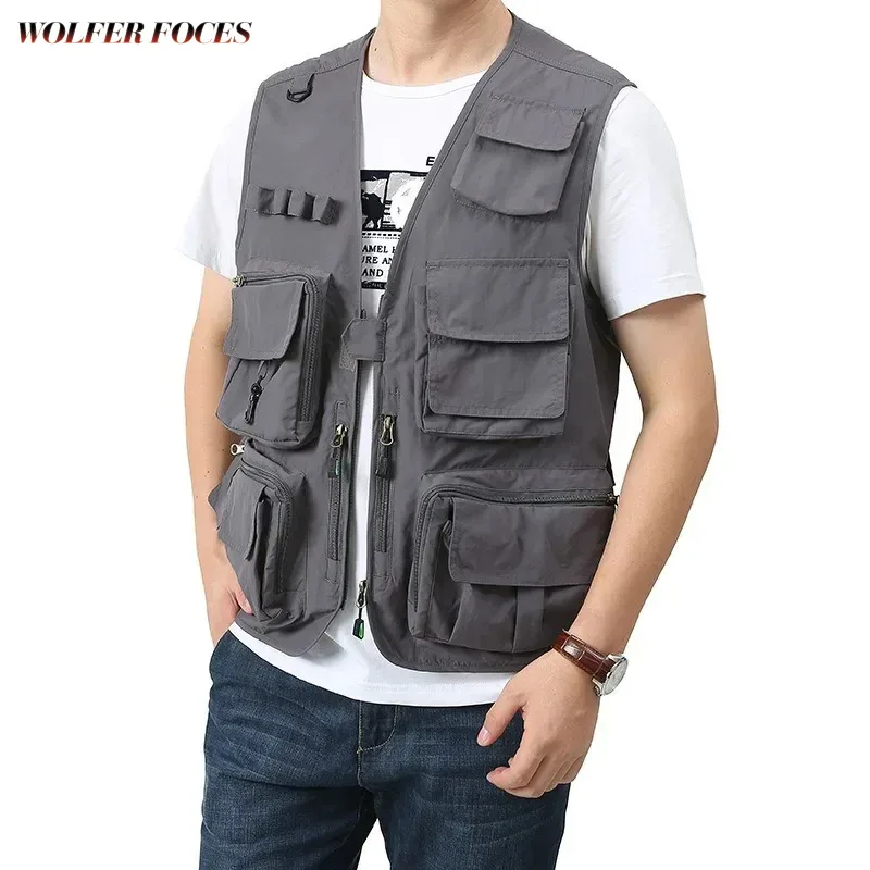 

Padding Men's Pocket Fishing Work Hunting Large Size Vest Multi-pockets Climbing Multi Sleeveless Jacket Camping Plus Outerwear