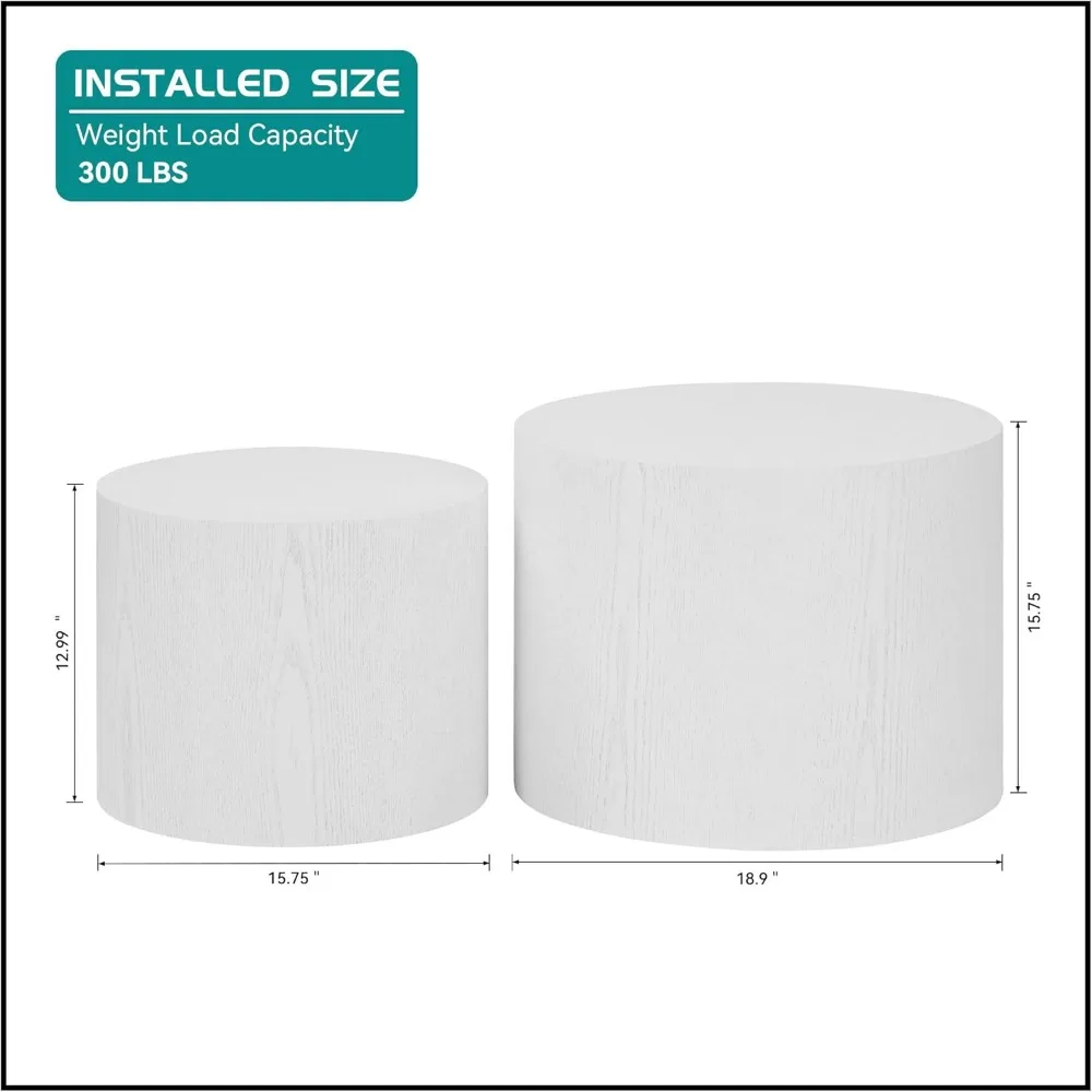 Round Wood Nesting Tables Set of 2, Small Coffee Tables for Living Room, Bedroom, Office - Easy Assembly-Free