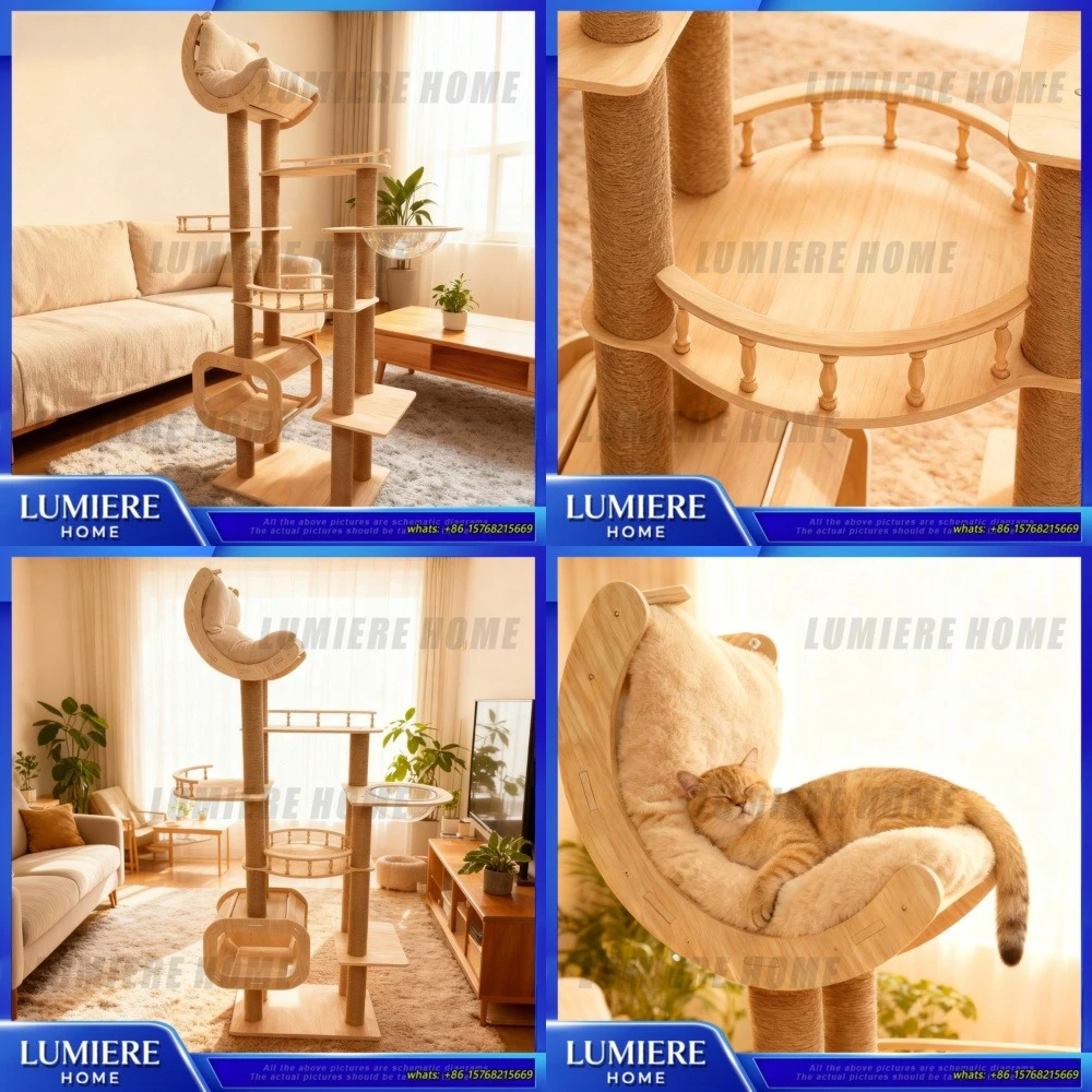 

Large Multi-Tier Wooden Cat Tree with Cozy Capsule Cat Bed and Scratching Posts for Small or Large Cats Indoor Pet Furniture