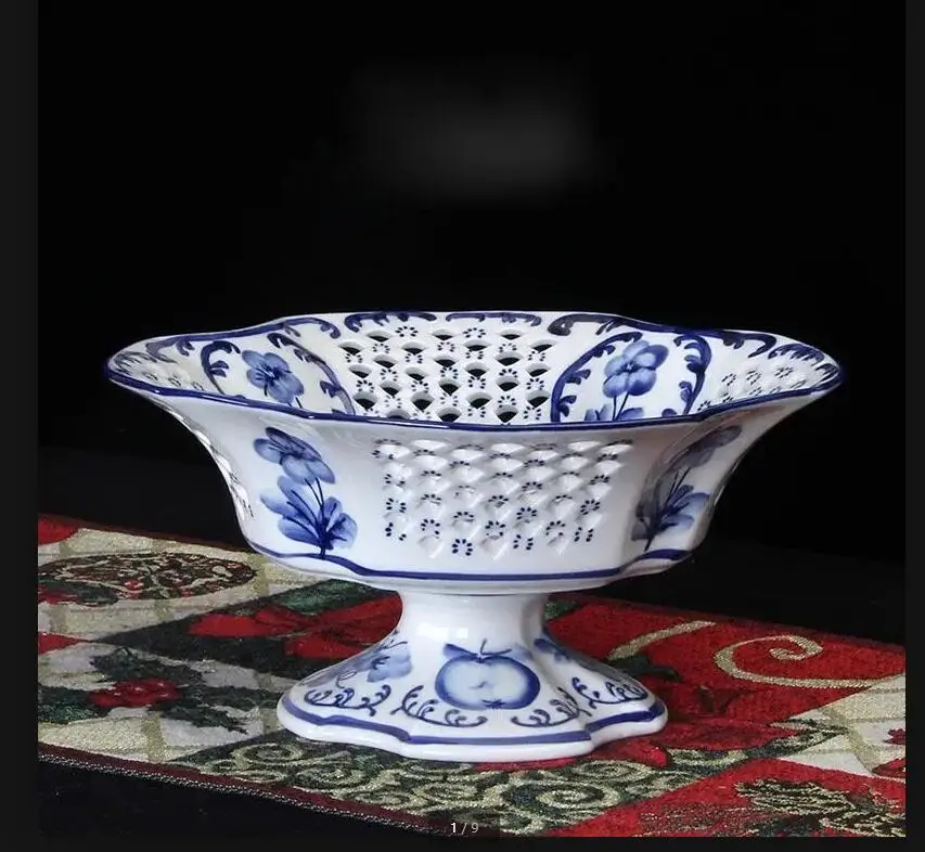 

Hollow Fruit Plate Ceramic Tall Feet Dish Snack Bowl Decorative Tableware Food Tray Basket Storage Ornaments