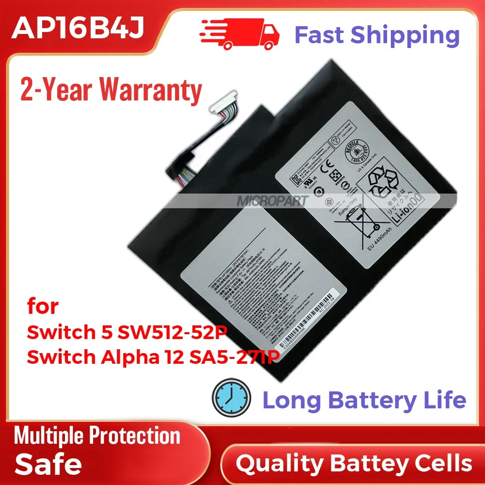 Li-ion AP16B4J Laptop Battery Replacement for Acer Switch 5 SW512-52P Switch Alpha 12 SA5-271P 7.6V 37Wh Long Battery Life