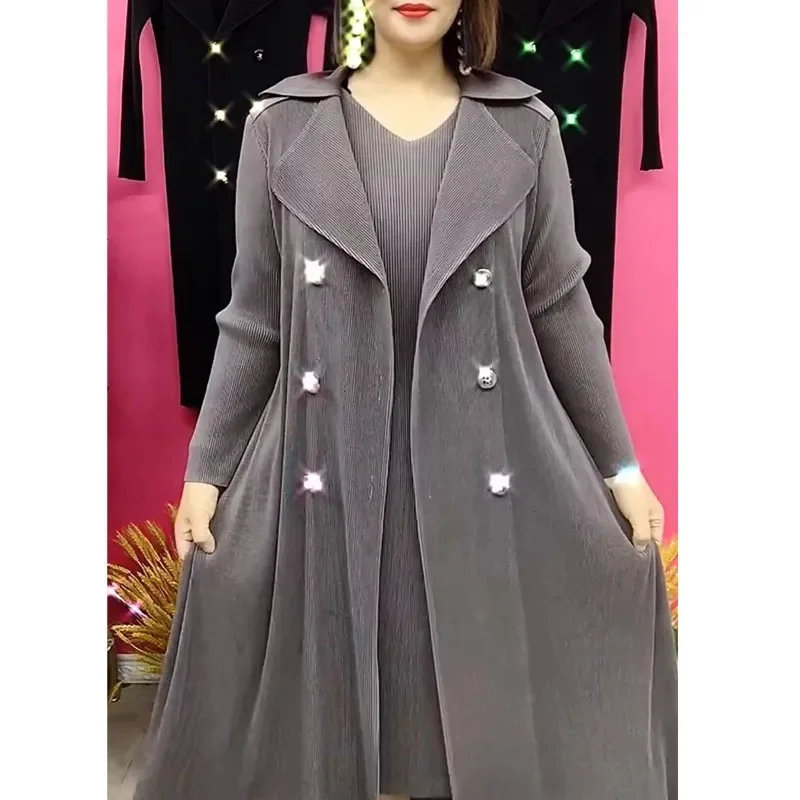 Mère d'âge moyen Patchwork longues robes printemps automne dame grande taille 5XL robes de haute qualité femmes faux deux pièces robe Maxi
