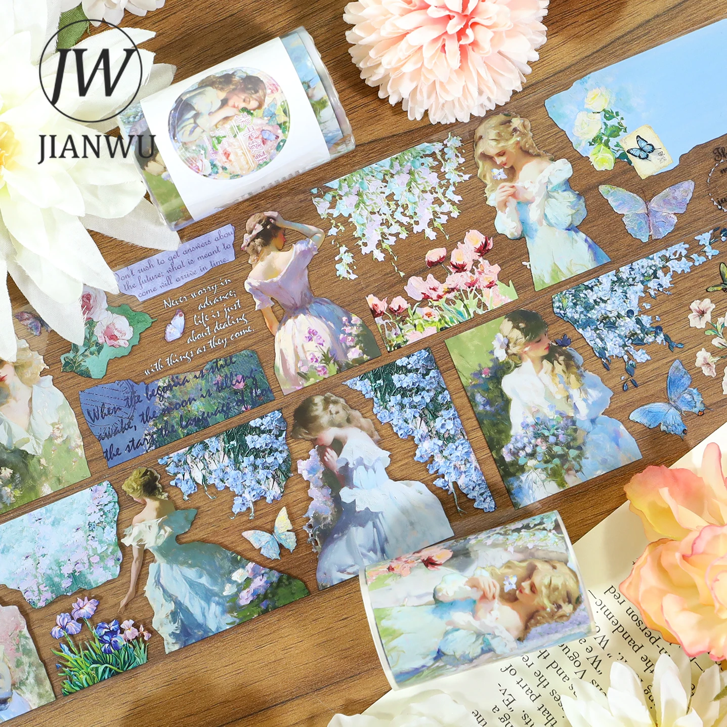 JIANWU60mm*200cm Vintage Butterfly Flower Character Landscape Material Collage Scrapbooking PET Tape Creative Journal Stationery