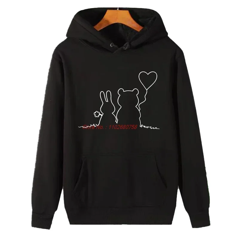 Cute Bunny Bear Love Couple Bunny Bear Graphic Hooded Sweatshirts Fleece Hoodie Thick Sweater Hoodie Men's Winter Clothes