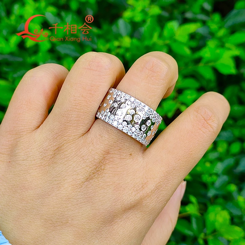 Imagem -05 - Anel Moissanite de Prata Esterlina 925 para Homens e Mulheres Anel de Noivado de Diamante Redondo Meia Incrustação Jóias Masculinas Largura de 126 mm