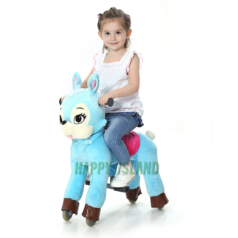 Blue Rabbit Ride on Horse Toys Cute Riding Horse Animal Walking Horse with Wheels for 3-6 Years Kids Birthday Gifts