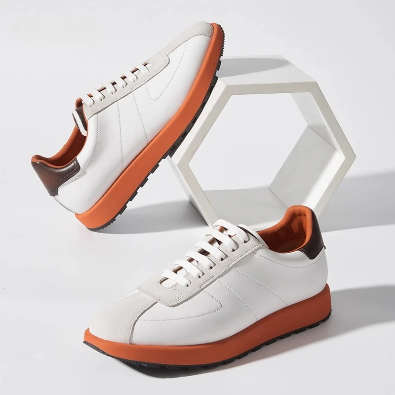 

Fashion Training Shoes Men's Genuine Leather White Thick Bottom Sport Casual Oxfords Youth Outdoor Sneakers Male Work Shoes