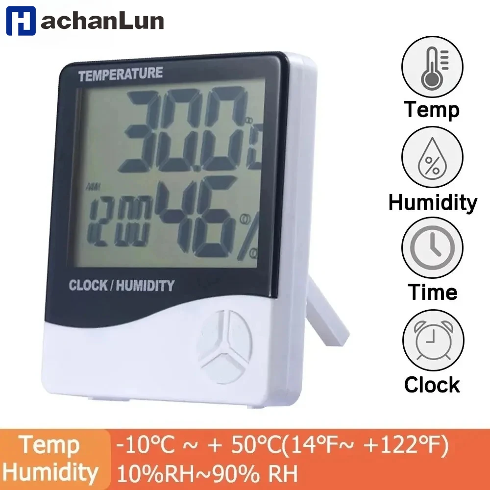 HACHANLUN LCD Electronic Digital Temperature Humidity Meter Hygrometer Home Thermometer Indoor Outdoor Weather Station Clock