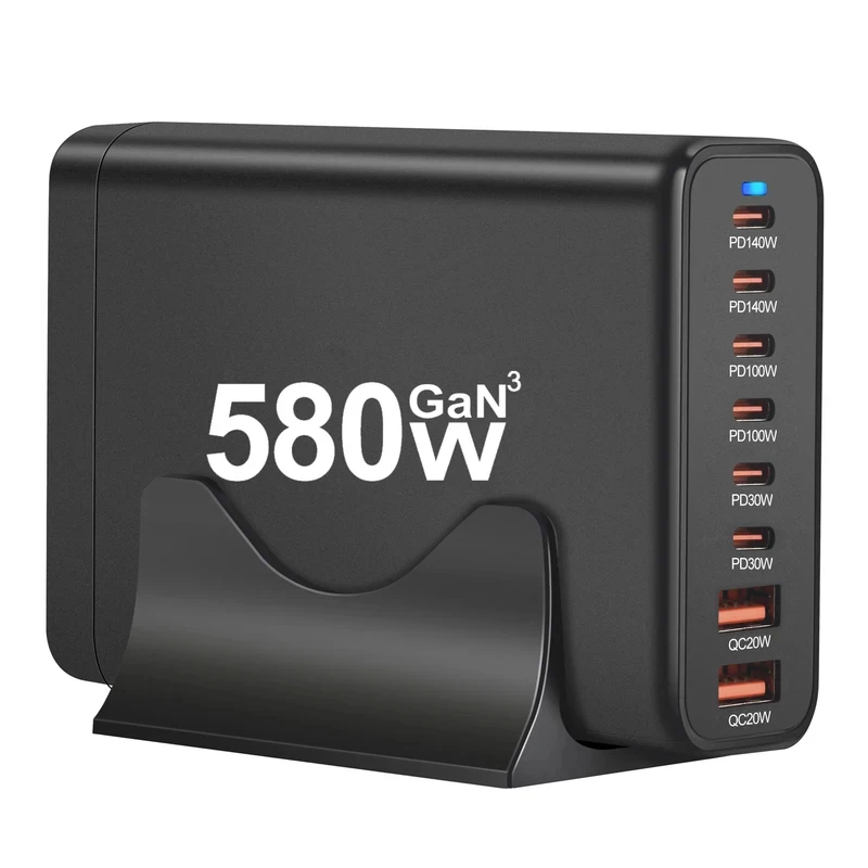 New Style 580W GaN Desktop 6C2A Charger, Cross-Border Dedicated GaN Mobile Phone Charger for Fast Charging