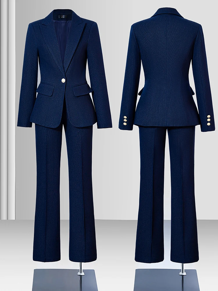 Costume pantalon de travail formel pour femmes, vert marine, couleur unie, ensemble Blazer 2 pièces pour dames de bureau, qualité