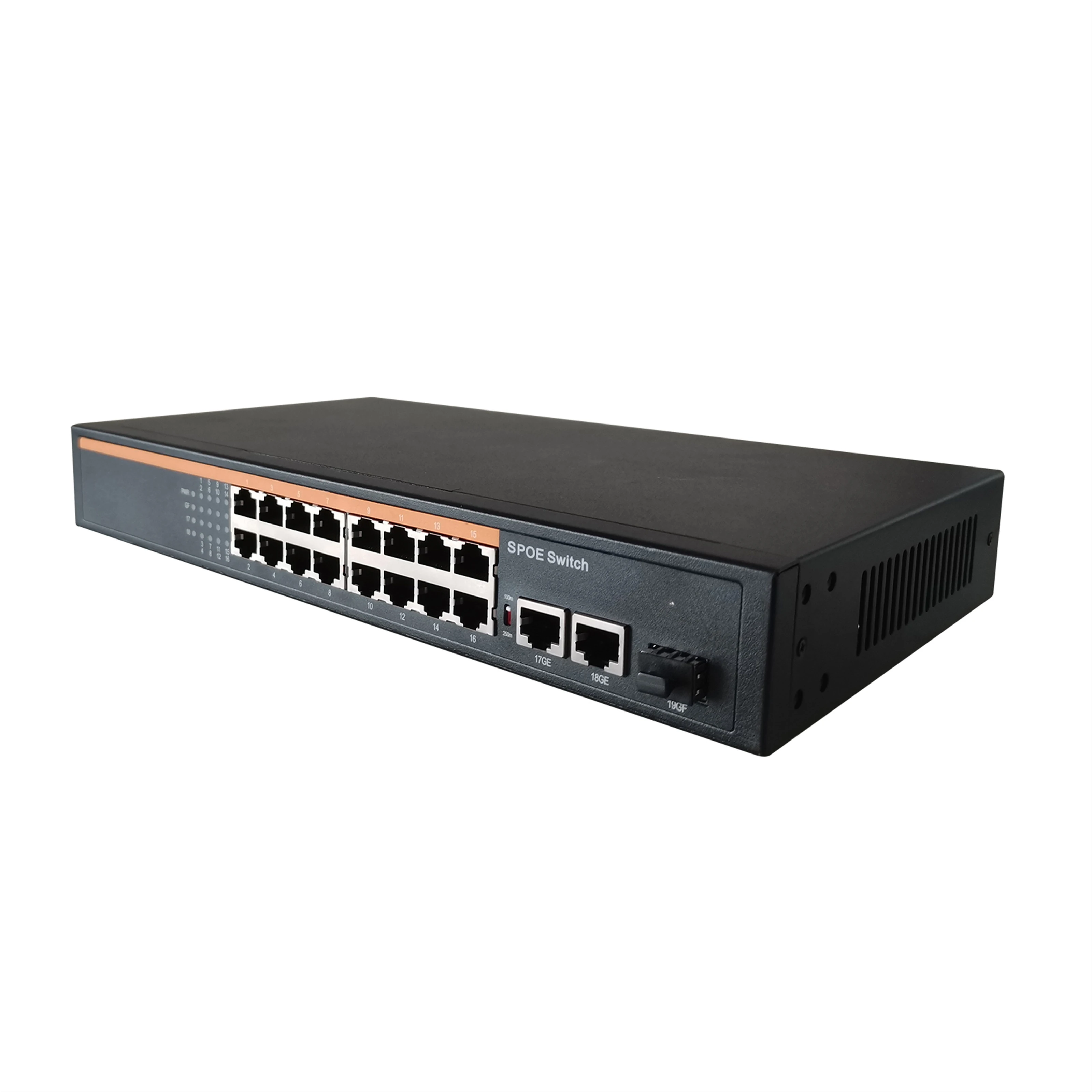 

Smart Gigabit 16 100M PoE Ports Non-Standard Passive PoE Switch 2 10/100/1000Mbps Uplink 1SFP Building Intercom 15V 24V