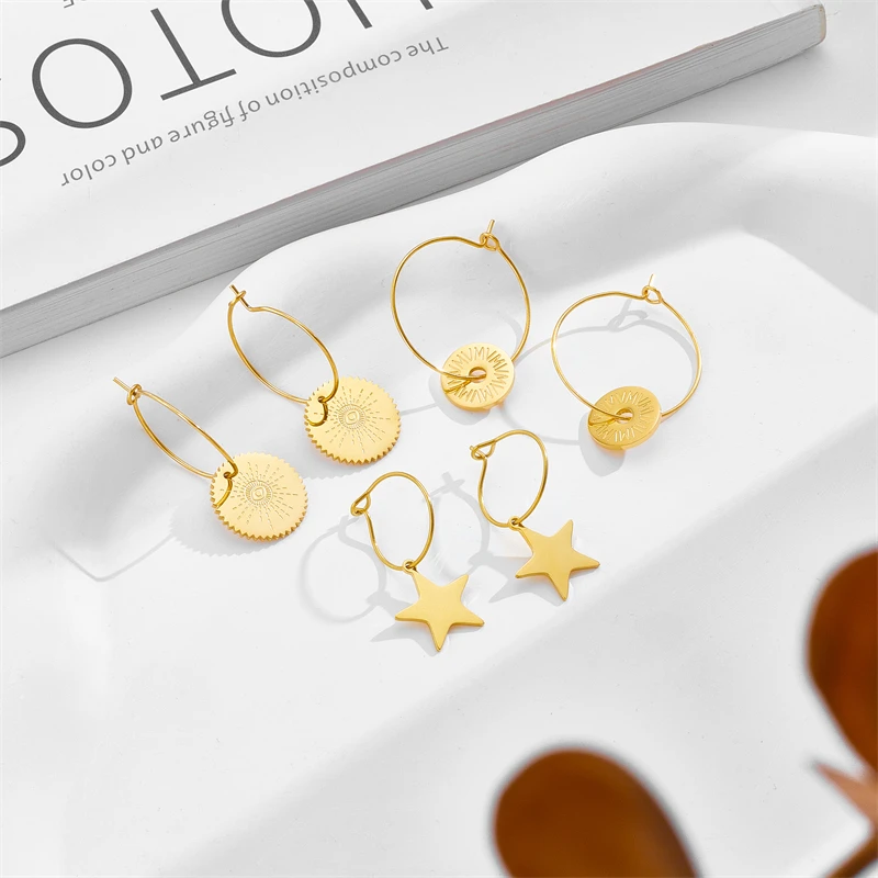 DIEYURO 316L Stainless Steel Cross Star Moon Pendant Earrings For Women Girl New Fashion Ear Buckle Non-fading Jewelry Gift