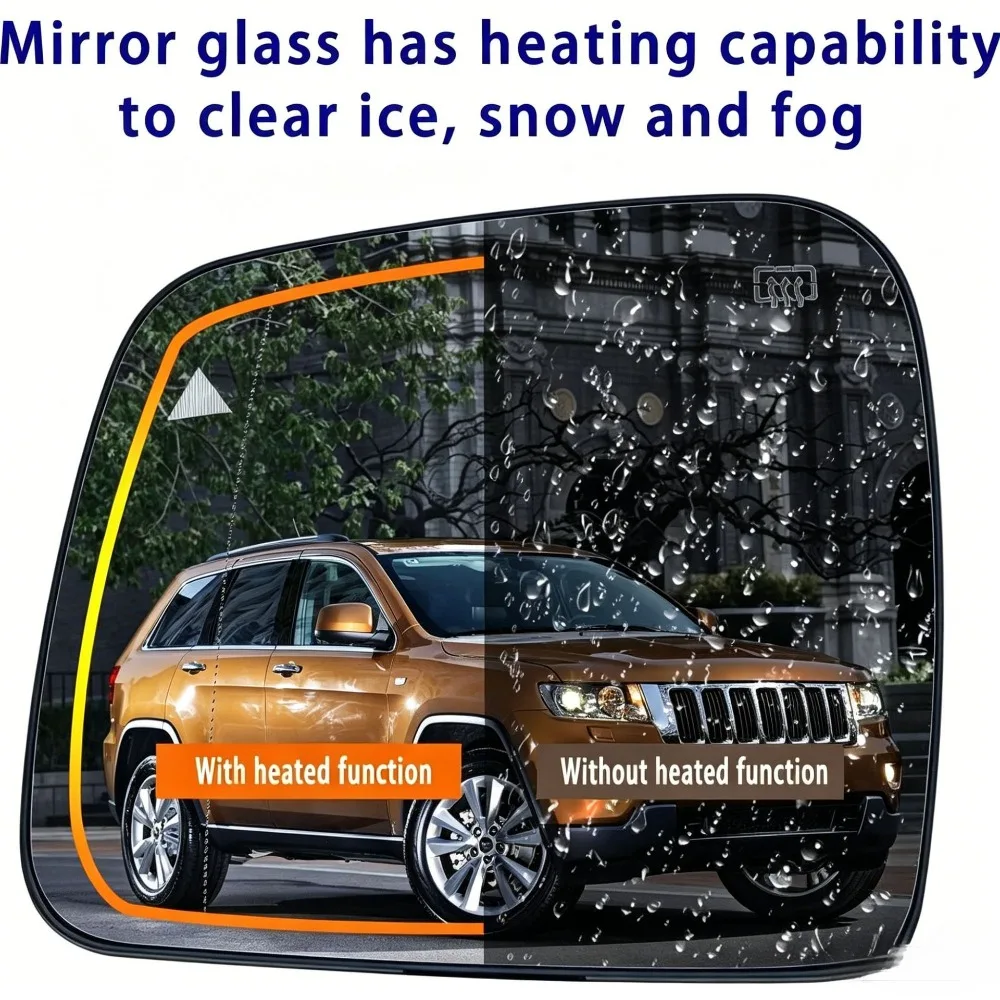 Heated Blind‑Spot Side Mirror Glass 68082634AB 68082635AB Compatible with Jeep Grand Cherokee 2011‑2021 Wing Mirror Lens