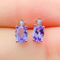 925 Sterling Silver Oval Natural Tanzanite earring Diamond Simple Daily Engagement Birthday Gemstone earring for Women
