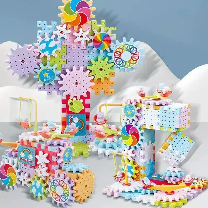 Engrenages rotatifs motorisés pour enfants, ensemble de jouets de Construction d'engrenages électriques, voiture sur Rail, grands blocs de Construction, ensemble de jouets de Construction STEM, cadeaux